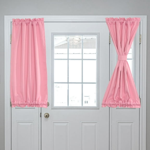 Blackout Door Curtains, French Side Door Window Curtain for Privacy, Rod Pocket Door Curtain Tie Up Shade for Patio Front Door Window, Pink, 25" x 40", 1 Panel
