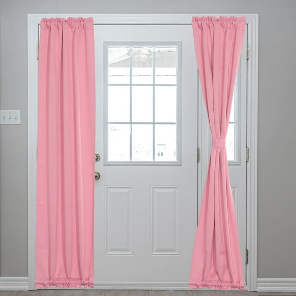 Blackout Door Curtains, French Side Door Window Curtain for Privacy, Rod Pocket Door Curtain Tie Up Shade for Patio Front Door Window, Pink, 25" x 72", 1 Panel