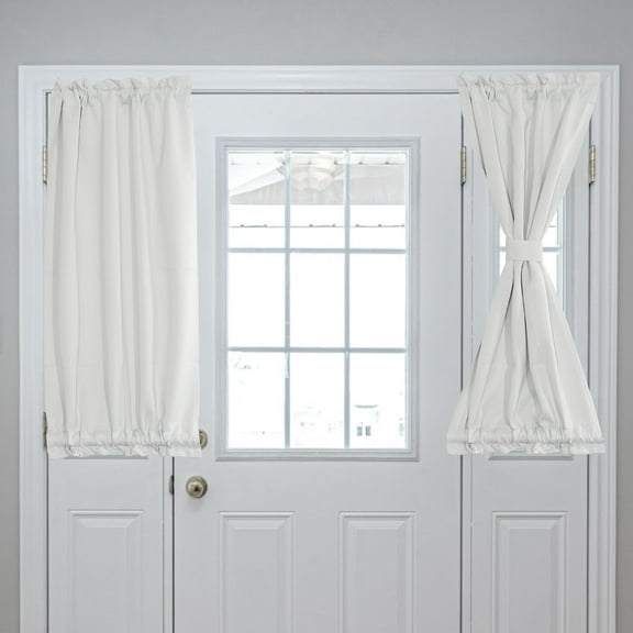 Blackout Door Curtains, French Side Door Window Curtain for Privacy, Rod Pocket Door Curtain Tie Up Shade for Patio Front Door Window, White, 25" x 40", 1 Panel