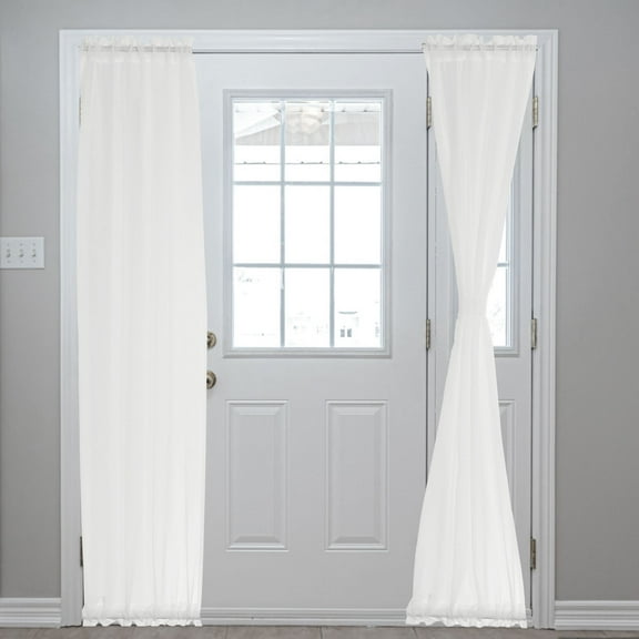 Blackout Door Curtains, French Side Door Window Curtain for Privacy, Rod Pocket Door Curtain Tie Up Shade for Patio Front Door Window, White Yarn, 25" x 72", 1 Panel