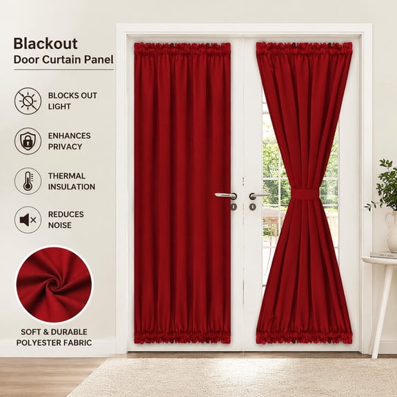 Blackout Door Curtains Rod Pocket Privacy Light Filtering Sidelight Drapes for French Door, 1 Panel, 25x72 Inch, Christmas Red