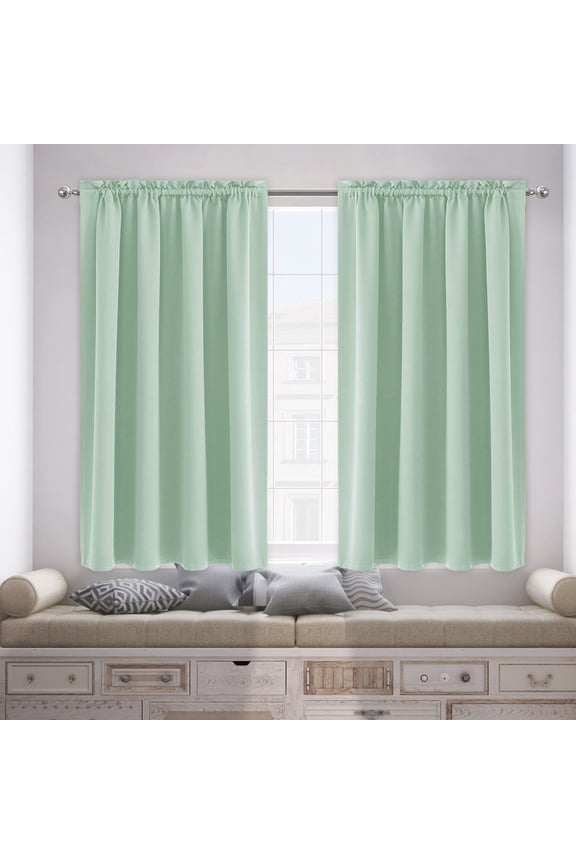 Blackout Door Curtains for Doorway Privacy,Scandinavian Solid Colour Silk Curtains,Window Curtains for Patio French Front Door,96x182cm,Green