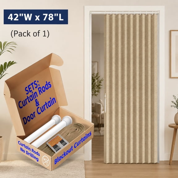 Blackout Door Curtains with Rod Included, Magnetic Blackout Doorway Curtain for Bedroom, Energy Saving Window Curtain, 42"x78", Brown