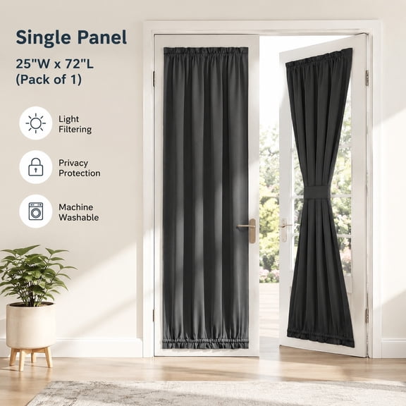 Blackout Door Window Curtains, Dual Rod Pocket Grey Thermal Insulated Room Darkening Drapes for Front Glass French Door Sidelight, 25 x 72 inch, 1 Panel
