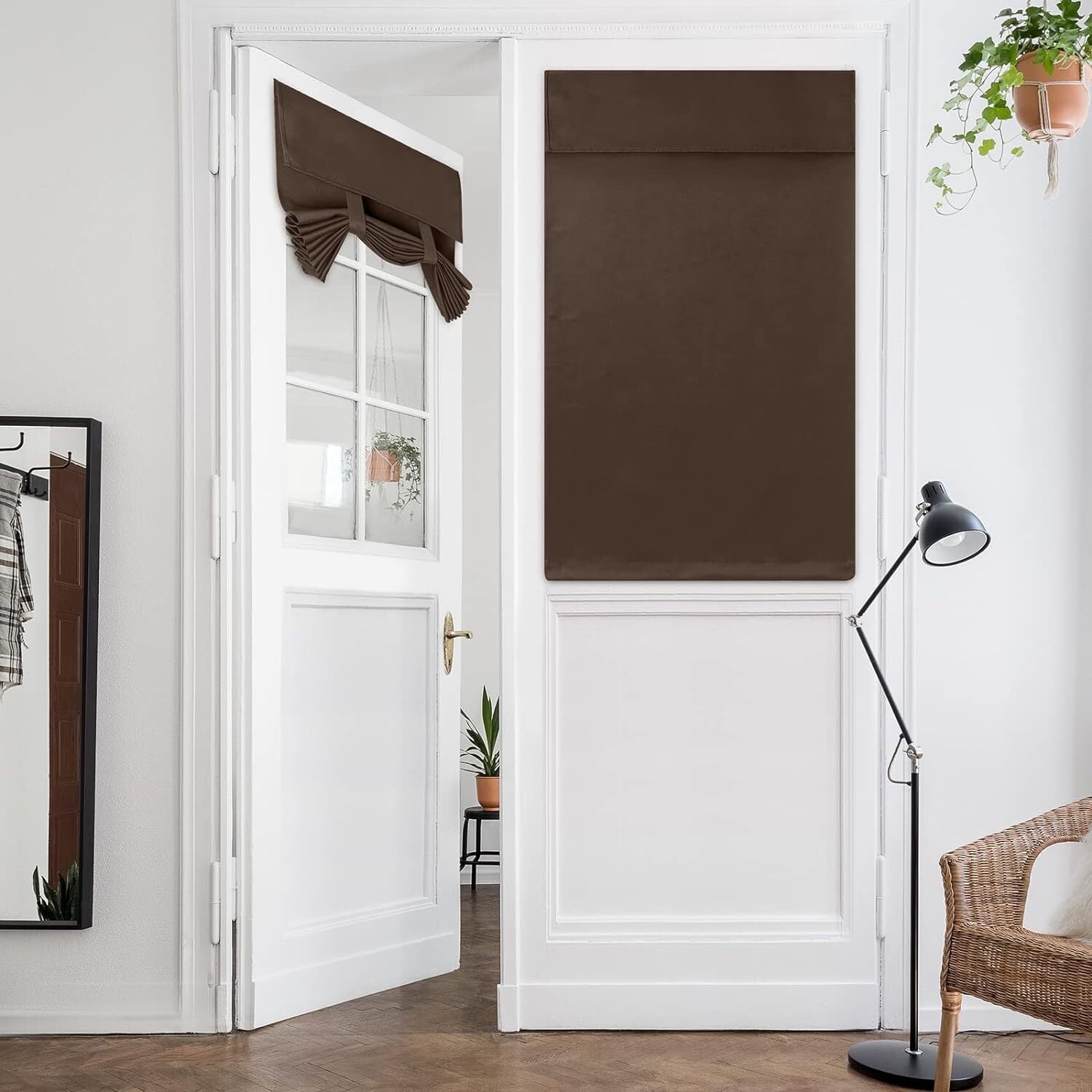 Blackout Door Window Curtains, Privacy Front Door Curtains for Glass Door, Thermal Insulated Tie Up Shades Window Covering, Dark Brown, 26 X 40, 1 Panel