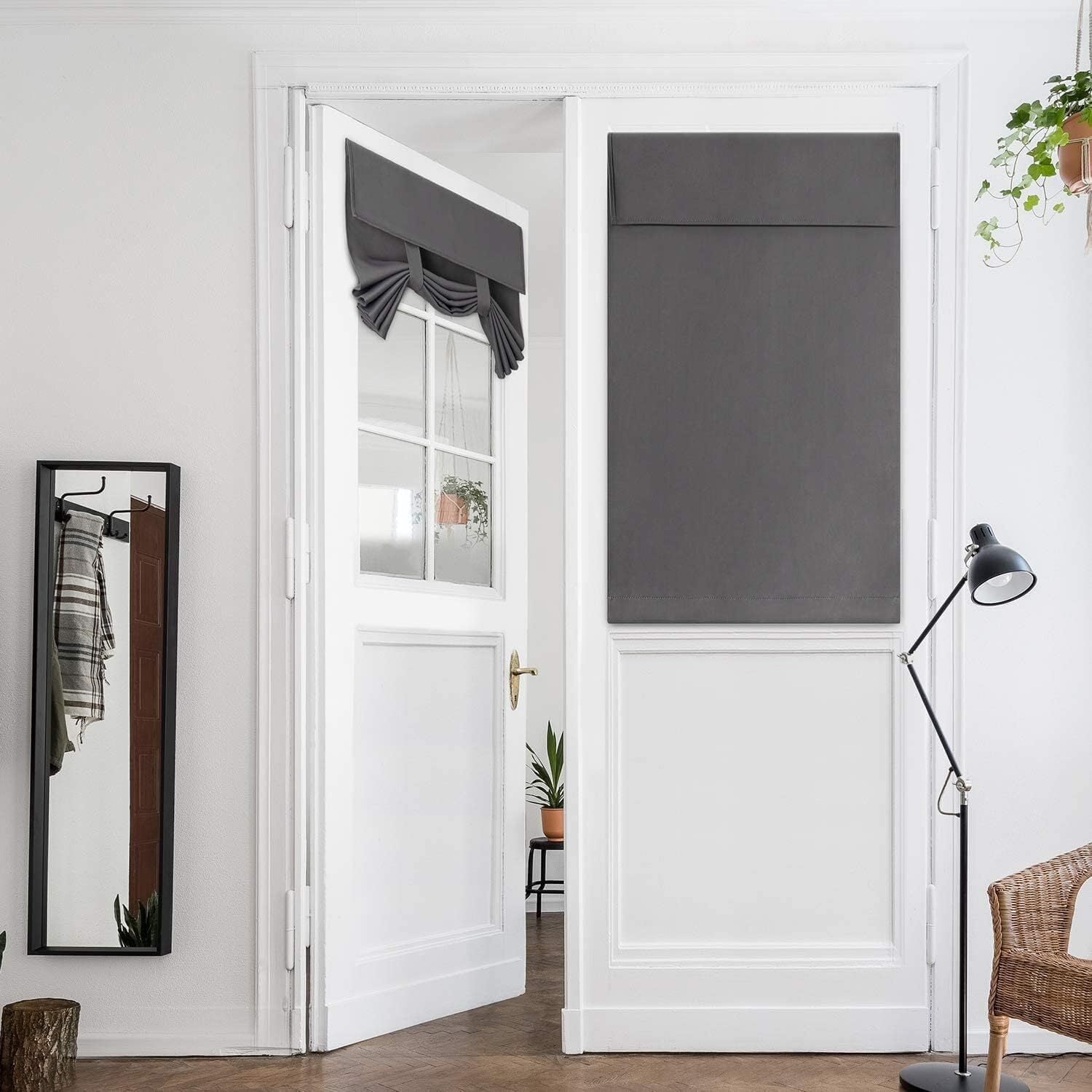 Blackout Door Window Curtains, Privacy Front Door Curtains for Glass Door, Thermal Insulated Tie Up Shades Window Covering, Dark Gray, 26 X 40, 1 Panel