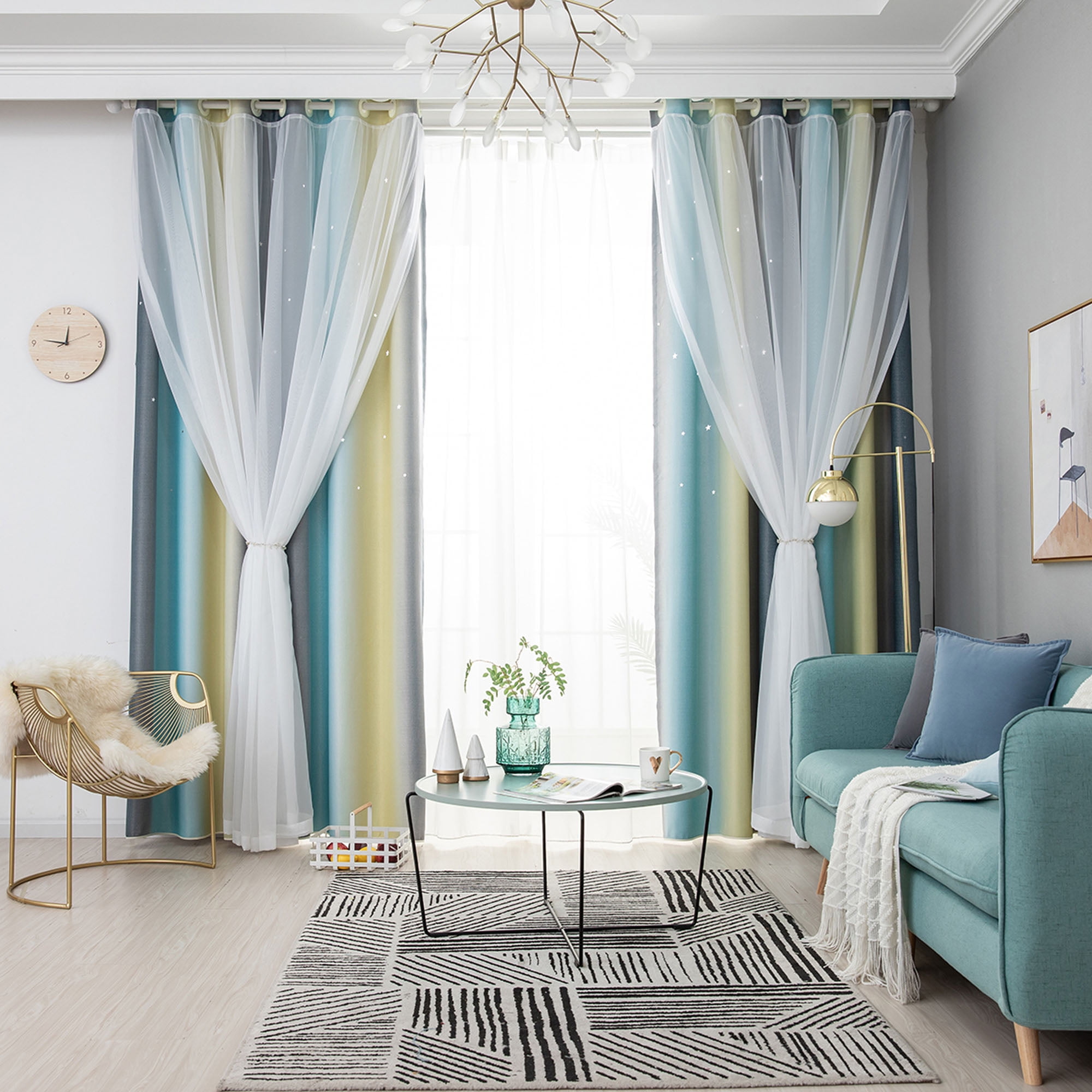Blackout Double-Layer Curtains Thermal Ready Made Eyelet Ring-Starry
