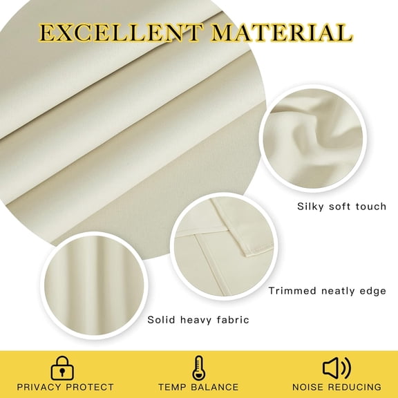 Blackout Drapes for Privacy & Thermal Efficiency, Backdrop & Room Divider, Beige, 1 Panel, 80" x 144"