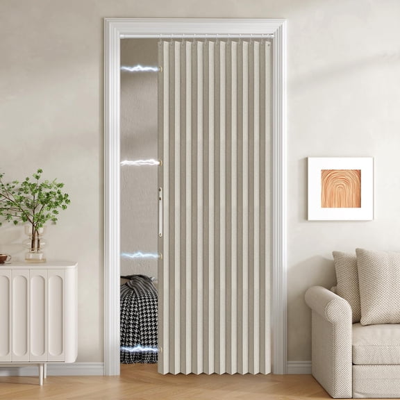 Blackout Fabric Folding Door Curtain Withic Closure - Accordion Style For Sliding Doors Closets Wardrobe And Temporary Solutions Doorway Curtains(w42 X L781 Panel)