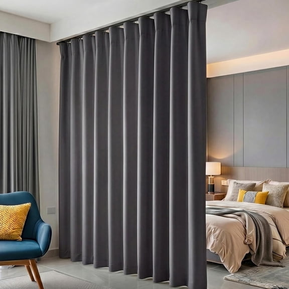 Blackout Floor to Ceiling Room Divider Curtain with Hook Wall Mount Sliding Door Ceiling Mount Extra Wide Wall Divider for Room Separation Grey 180"W x 108"L
