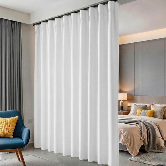 Blackout Floor to Ceiling Room Divider Curtain with Hooks and Rings Greyish White 100"W x 96"L