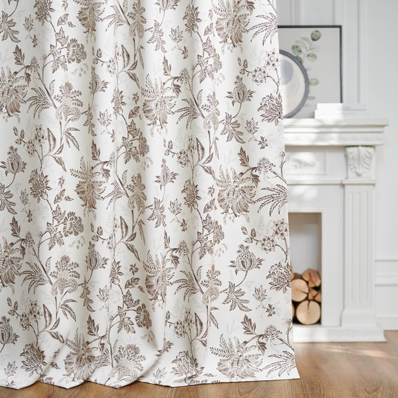 Blackout Floral Curtains for Bedroom, 84 Inches Long Printed Flower Black Out Cottage Core Curtains, Rod Pocket Back Tab Taupe Window Treatment Farmhouse Drapes Set 2 Panels