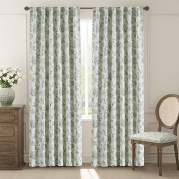 Blackout Floral Curtains for Bedroom 84 Inches Long Printed Flower Black Out Curtains French Country Back Tab Sage Green Window Treatment Farmhouse Drapes Set 2 Panels Green