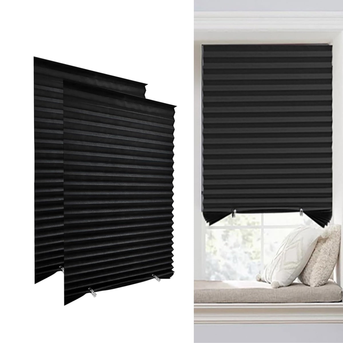 Blackout Folding Blinds,QZS Temporary Shades,2Pcs No Drill Mini Blackout Blinds for Window of Bedroom,Bathroom,Kitchen Office,35.4x59"
