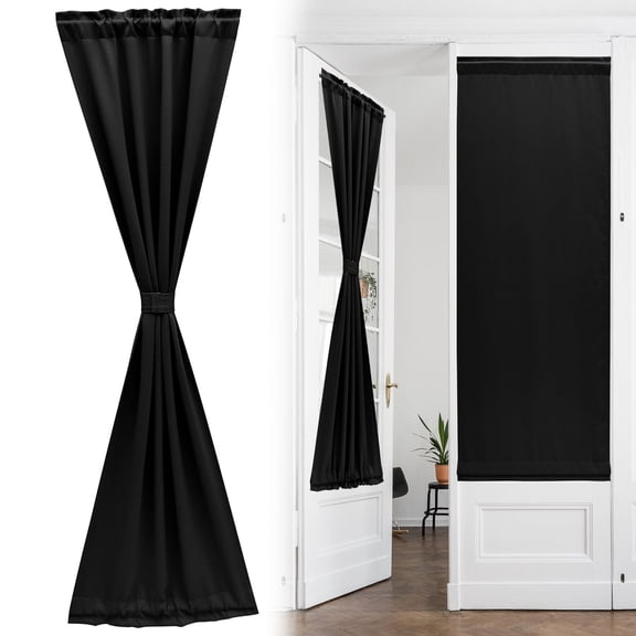 Blackout French Door Curtain for Door Window Double Rod Pocket No Coating Privacy Assured Thermal Insulated Room Darkening Drape for Sidelight Window W 25" x L 72" 1 Panel