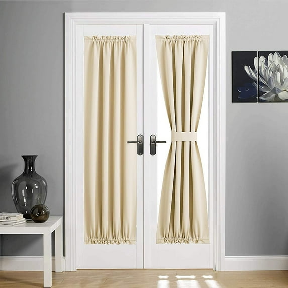 Blackout French Door Curtain - Soft Fabric Heavy-Duty Rod Pocket Door Curtain for Privacy Window Drapery Curtain For Door Window Beige 137*183cm