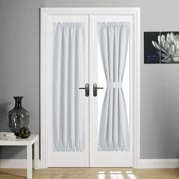 Blackout French Door Curtain - Soft Fabric Heavy-Duty Rod Pocket Door Curtain for Privacy Window Drapery Curtain For Door Window White 64*102cm