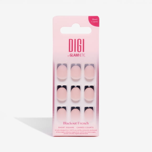 DIGI by Glamnetic Short Square Artificial Press-on Nails, Blackout French, 24 Pieces