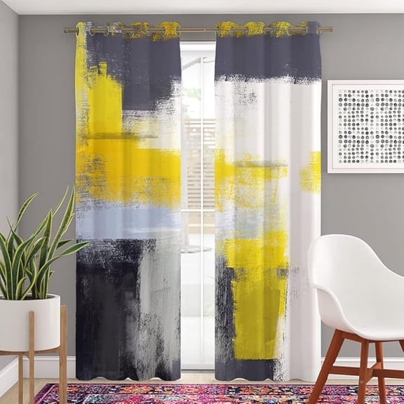 Blackout Grommet Curtains, Yellow Grey Modern Art Colorful Artwork Brush Strokes Curtains 2 Panel Set For Bedroom Living Room 26"W x 54"L (Pack of 2)