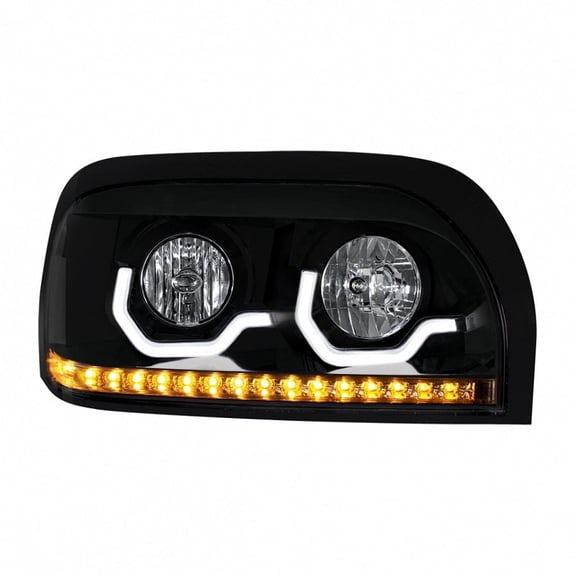 Blackout Headlight w/ LED Turn Signal Light Bar compatible w/ Freightliner Century Passenger
