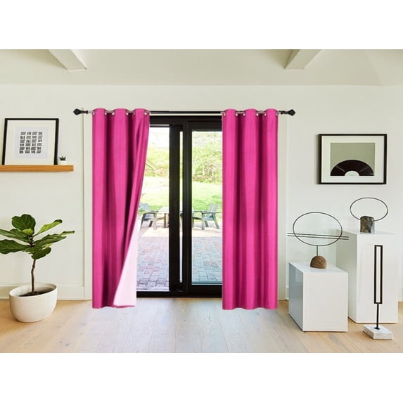 Blackout Heat And Light Blocking Set of 2 panels Window Curtain Treatment Hot Pink Color 84" Long for Bedroom Home Décor