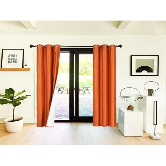 Blackout Heat And Light Blocking Set of 2 panels Window Curtain Treatment Orange Color 84" Long for Bedroom Home Décor