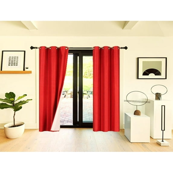 Blackout Heat And Light Blocking Set of 2 panels Window Curtain Treatment Red Color 84" Long for Bedroom Home Décor