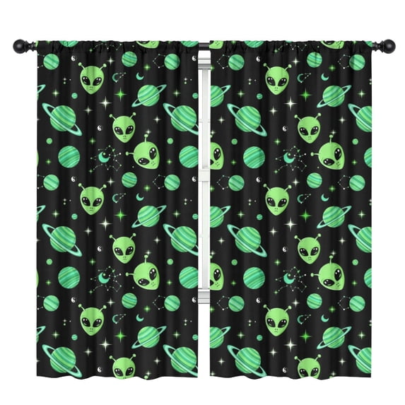 Blackout Kids Curtains,Alien Planet Black Pattern Children's Insulated Curtains Set Of 2,Bedroom Essentials,Toddler Room Decor 42"x84"
