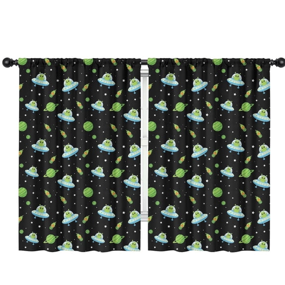 Blackout Kids Curtains,Alien UFO Black Pattern Children's Insulated Curtains Set Of 2,Bedroom Essentials,Toddler Room Decor 42"x63"