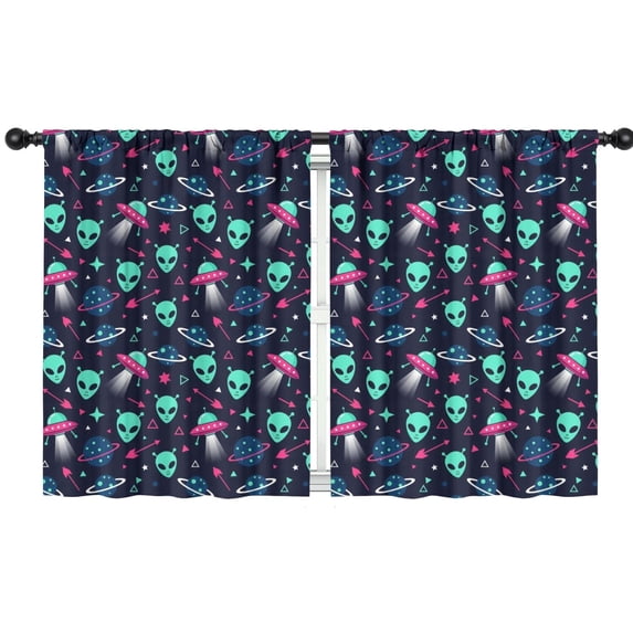 Blackout Kids Curtains,Alien UFO Deep Blue Pattern Children's Insulated Curtains Set Of 2,Bedroom Essentials,Toddler Room Decor 42"x54"