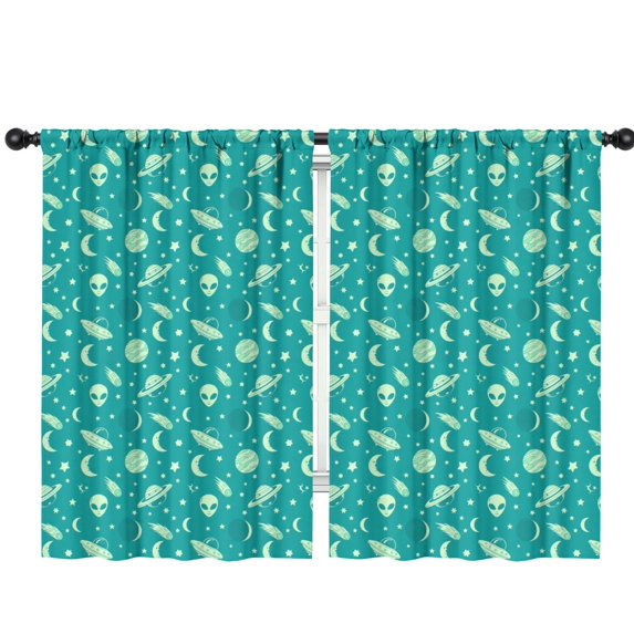 Blackout Kids Curtains,Alien UFO Teal Pattern Children's Insulated Curtains Set Of 2,Bedroom Essentials,Toddler Room Decor 42"x63"