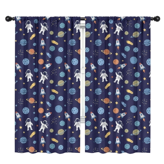 Blackout Kids Curtains,Astronaut and Planet Blue Pattern Children's Insulated Curtains Set Of 2,Bedroom Essentials,Toddler Room Decor 42"x84"