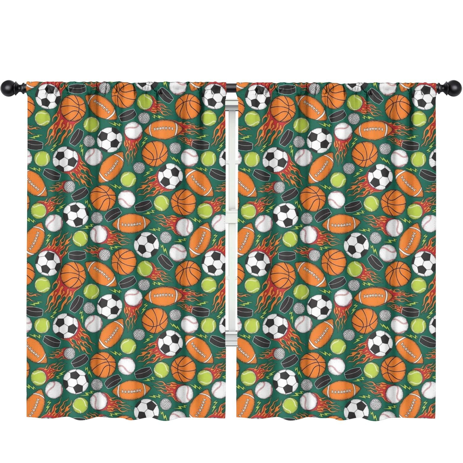 Blackout Kids Curtains,Baseball Football Pattern Childrens Insulated