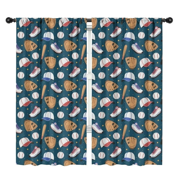 Blackout Kids Curtains,Baseball Gear Pattern Childrens Insulated Curtains Set Of 2,Bedroom Essentials,Toddler Room Decor 42"x84"