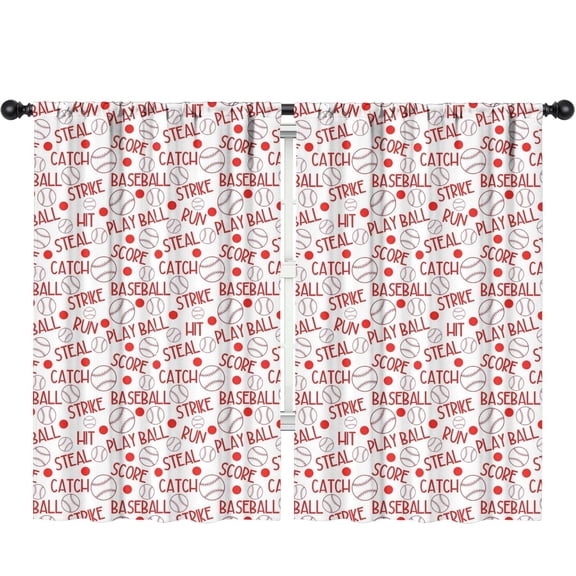 Blackout Kids Curtains,Baseball Word Pattern Childrens Insulated Curtains Set Of 2,Bedroom Essentials,Toddler Room Decor 52"x84"