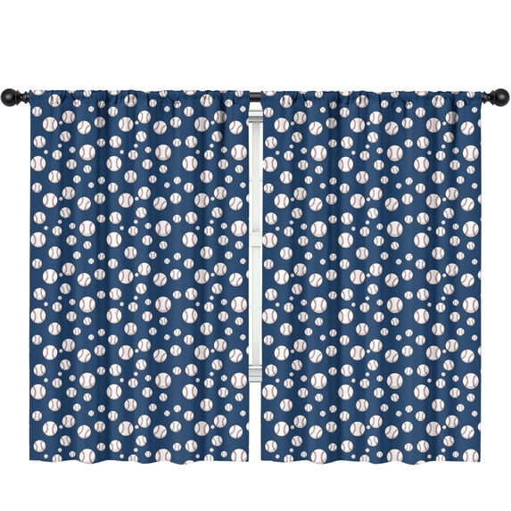 Blackout Kids Curtains,Baseballs Blue Pattern Children's Insulated Curtains Set Of 2,Bedroom Essentials,Toddler Room Decor 52"x84"