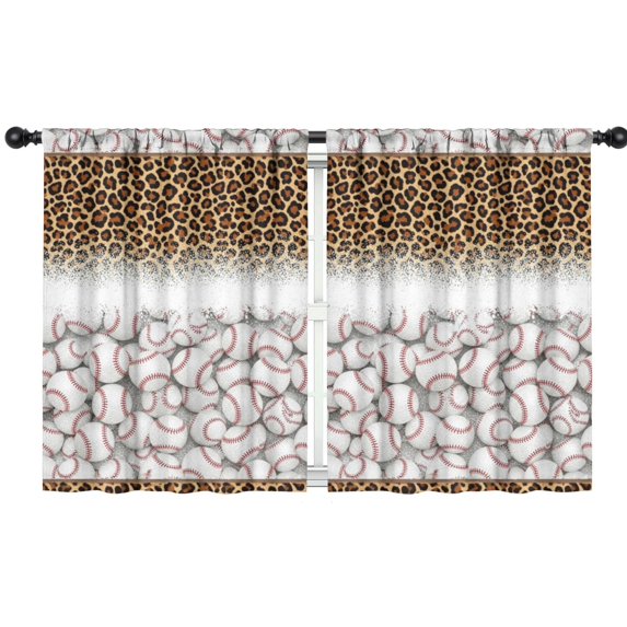 Blackout Kids Curtains,Baseballs Leopard Print Yellow Children's Insulated Curtains Set Of 2,Bedroom Essentials,Toddler Room Decor 42"x54"