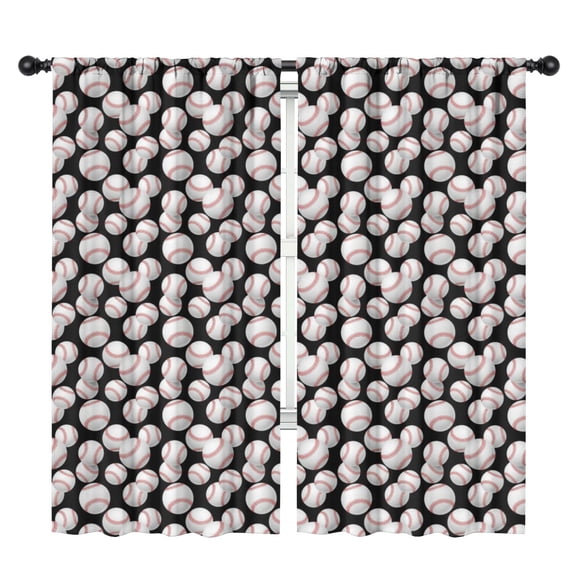 Blackout Kids Curtains,Baseballs Piles Black Pattern Children's Insulated Curtains Set Of 2,Bedroom Essentials,Toddler Room Decor 42"x84"