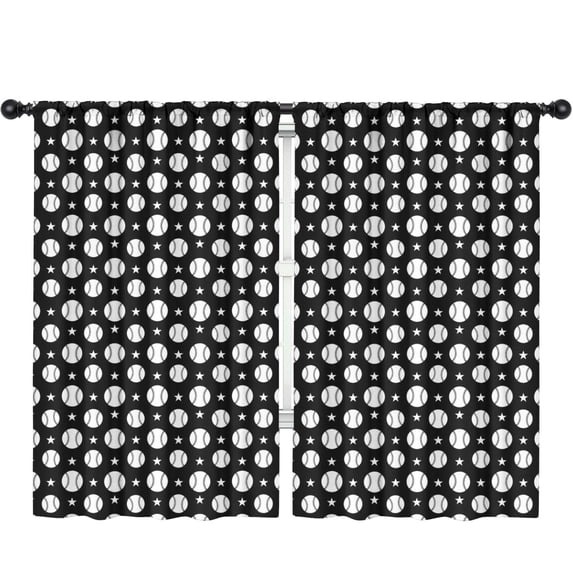 Blackout Kids Curtains,Baseballs Stars Black Pattern Children's Insulated Curtains Set Of 2,Bedroom Essentials,Toddler Room Decor 52"x84"