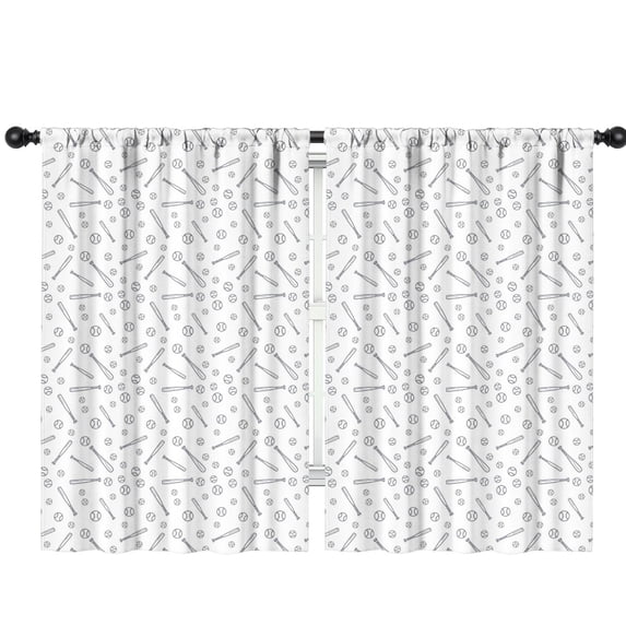 Blackout Kids Curtains,Baseballs and Bats White Pattern Children's Insulated Curtains Set Of 2,Bedroom Essentials,Toddler Room Decor 42"x63"