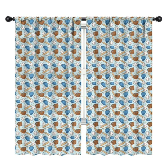 Blackout Kids Curtains,Baseballs and Gloves Light Blue Pattern Children's Insulated Curtains Set Of 2,Bedroom Essentials,Toddler Room Decor 42"x84"