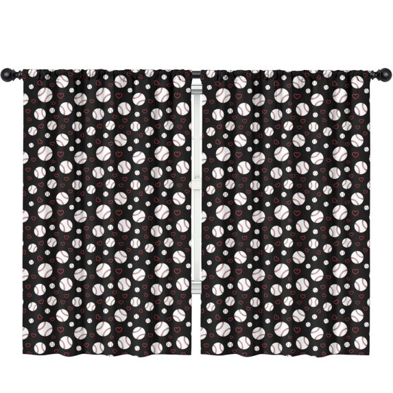 Blackout Kids Curtains,Baseballs and Hearts Black Pattern Children's Insulated Curtains Set Of 2,Bedroom Essentials,Toddler Room Decor 52"x84"