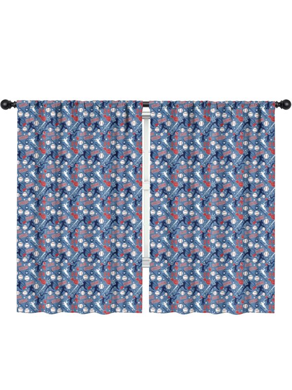 Blackout Kids Curtains,Baseballs and Numbers Blue Pattern Children's Insulated Curtains Set Of 2,Bedroom Essentials,Toddler Room Decor 52"x84"