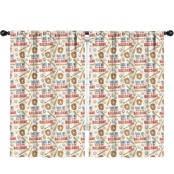 Blackout Kids Curtains,Baseballs and Phrases Beige Pattern Children's Insulated Curtains Set Of 2,Bedroom Essentials,Toddler Room Decor 52"x84"