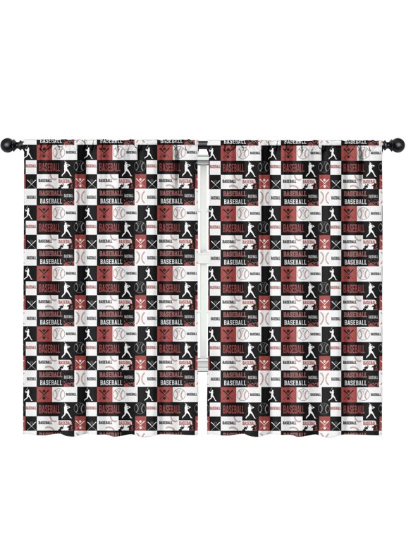 Blackout Kids Curtains,Baseballs and Player Silhouettes Children's Insulated Curtains Set Of 2,Bedroom Essentials,Toddler Room Decor 52"x84"