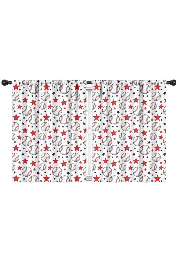 Blackout Kids Curtains,Baseballs and Stars White Pattern Children's Insulated Curtains Set Of 2,Bedroom Essentials,Toddler Room Decor 42"x54"