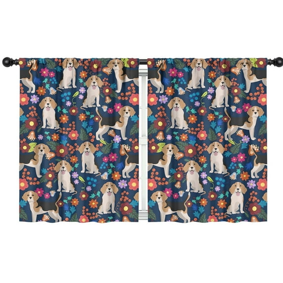 Blackout Kids Curtains,Beagle Dog Dog and Flower Childrens Insulated Curtains Set Of 2,Bedroom Essentials,Toddler Room Decor 42x54in(106x137cm)