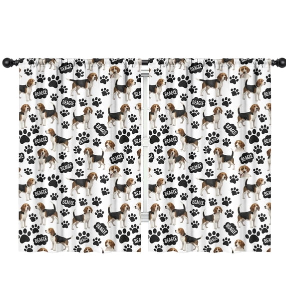 Blackout Kids Curtains,Beagle and Dog Paw Print White Pattern Children's Insulated Curtains Set Of 2,Bedroom Essentials,Toddler Room Decor 42"x63"