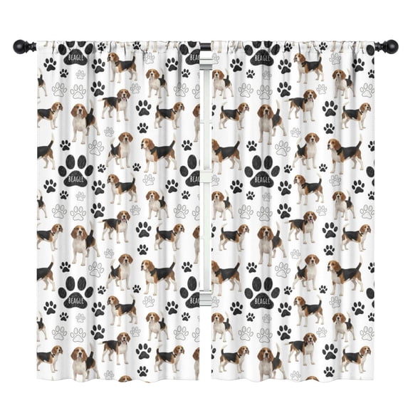 Blackout Kids Curtains,Beagle and Dog Paw Print White Pattern Children's Insulated Curtains Set Of 2,Bedroom Essentials,Toddler Room Decor 42"x84"