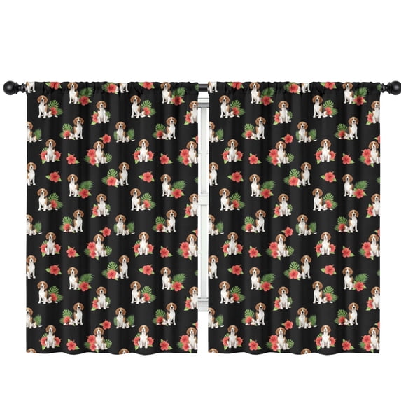 Blackout Kids Curtains,Beagle and Floral Black Pattern Children's Insulated Curtains Set Of 2,Bedroom Essentials,Toddler Room Decor 42"x63"